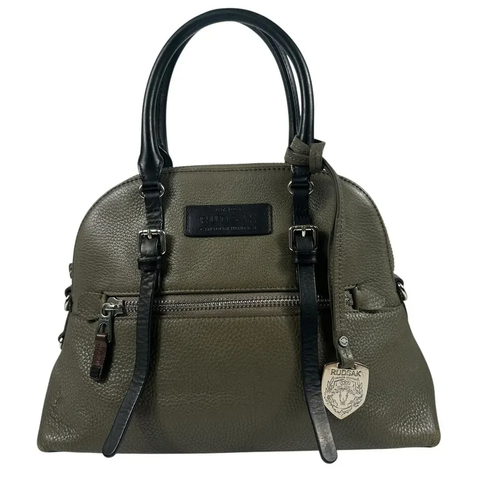 RUDSAK Genuine Leather‎ Pebbled Moss Green Black Top Handle Satchel Shoulder Bag